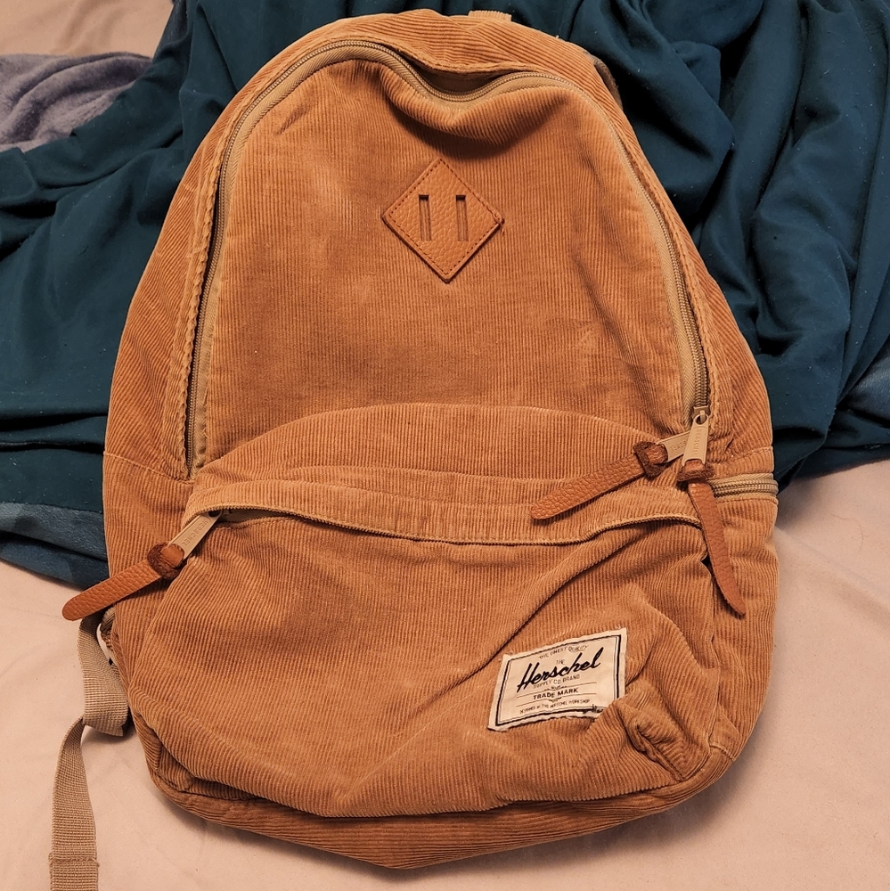 Hershel Tan Corduroy Backpack with Red Paisley Interior